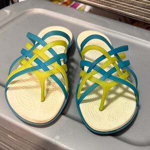 CROCS Women's Blue and Yellow Sandals